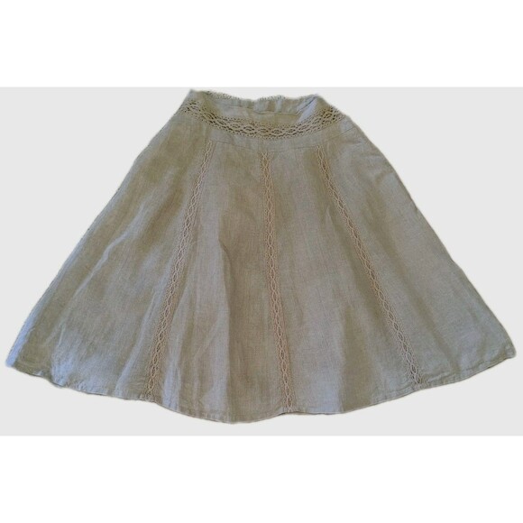 Richard Malcolm Midi Skirt Size 10 Beige 100% Linen Lace Lined  Zip - Picture 1 of 11